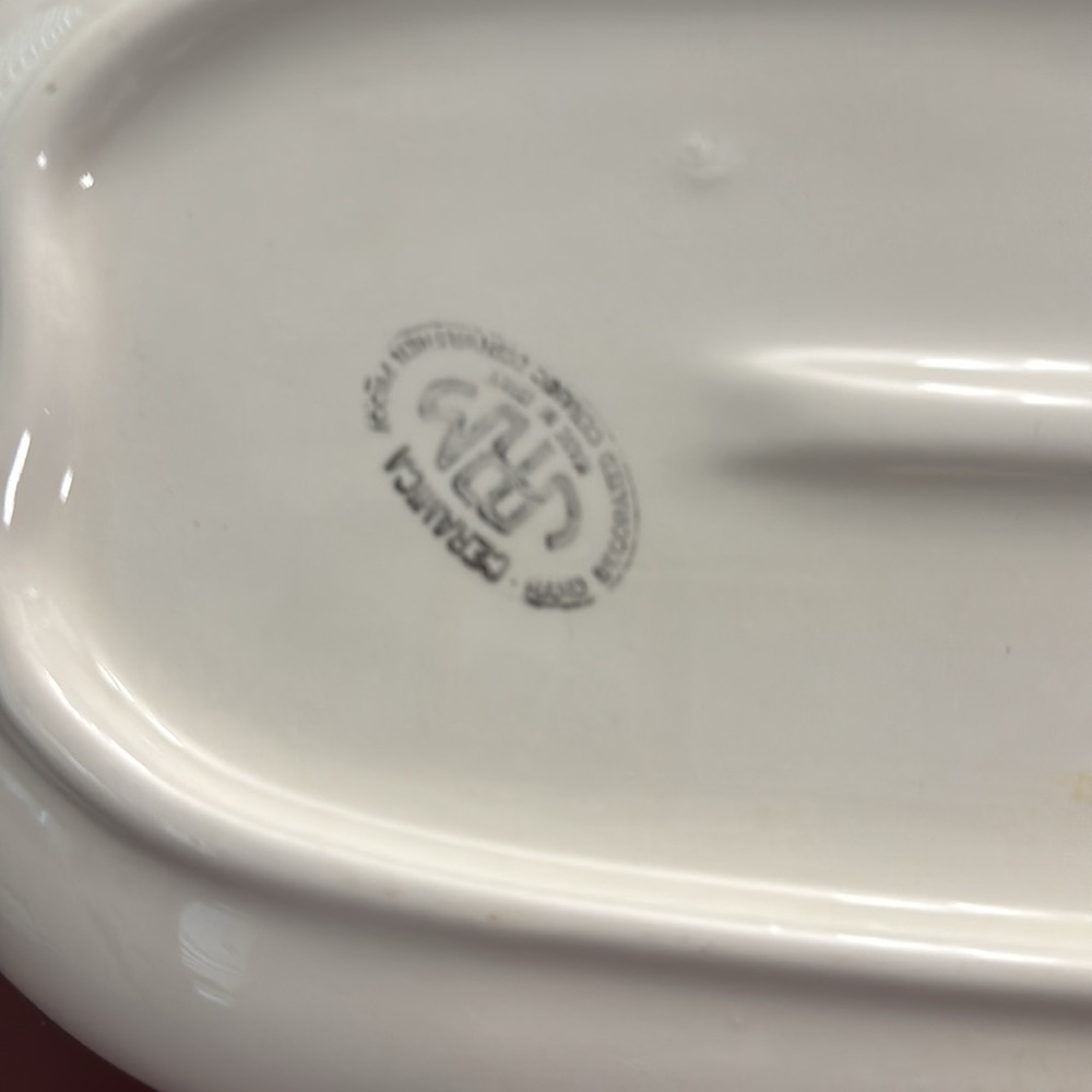 Vintage Varm Italian Olive Green Ceramic Serving Platter 13“ hand decorated - Picture 3 of 5
